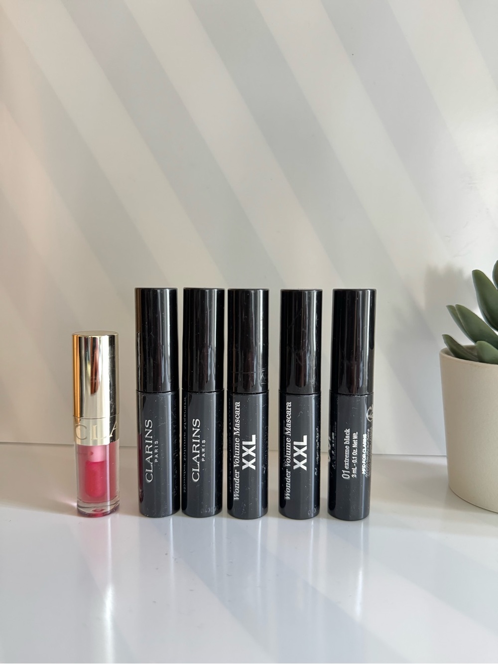 5x Clarins Wonder Volume Mascara XXL 0.1oz + Clarins Lip Comfort Oil #04 pitaya